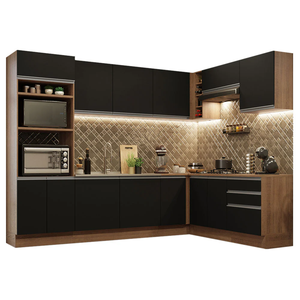 Armário de Cozinha Completa de Canto 479cm Rustic Preto Glamy Madesa 01 - Image 2