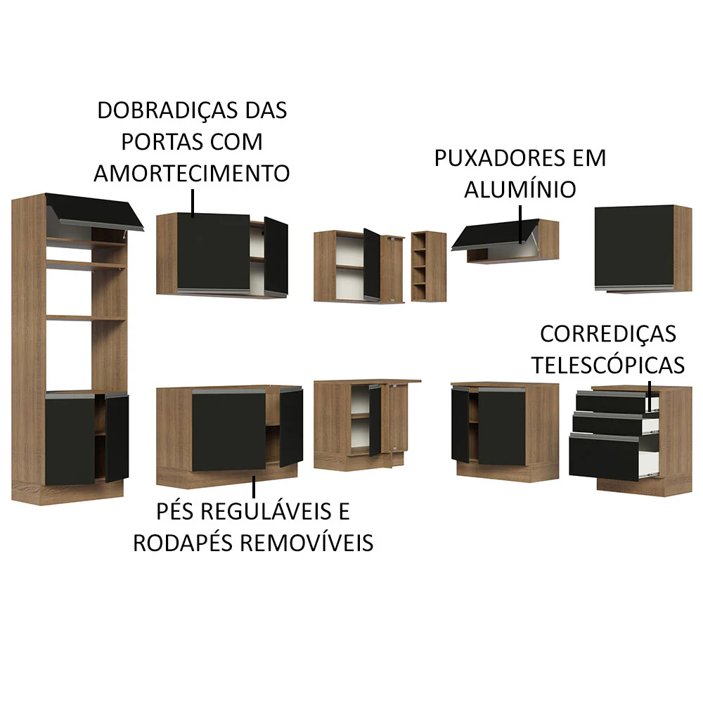 Armário de Cozinha Completa de Canto 479cm Rustic Preto Glamy Madesa 01 - Image 4