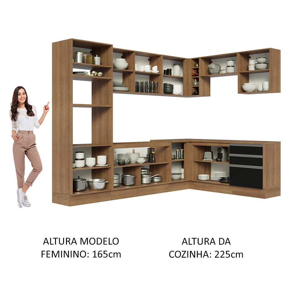 Armário de Cozinha Completa de Canto 479cm Rustic Preto Glamy Madesa 01 - Image 5