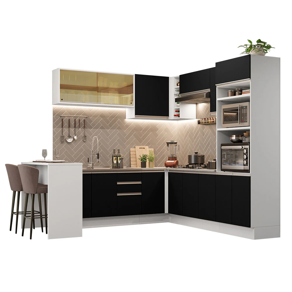 Armário de Cozinha Completa de Canto 504cm Branco/Preto Glamy Madesa 01 - Image 2
