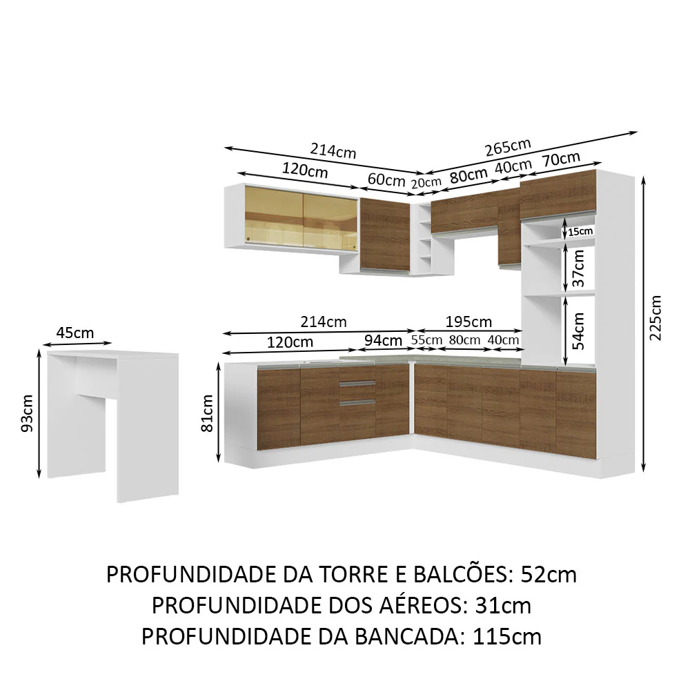 Armário de Cozinha Completa de Canto 504cm Branco/Rustic Glamy Madesa 01 - Image 3