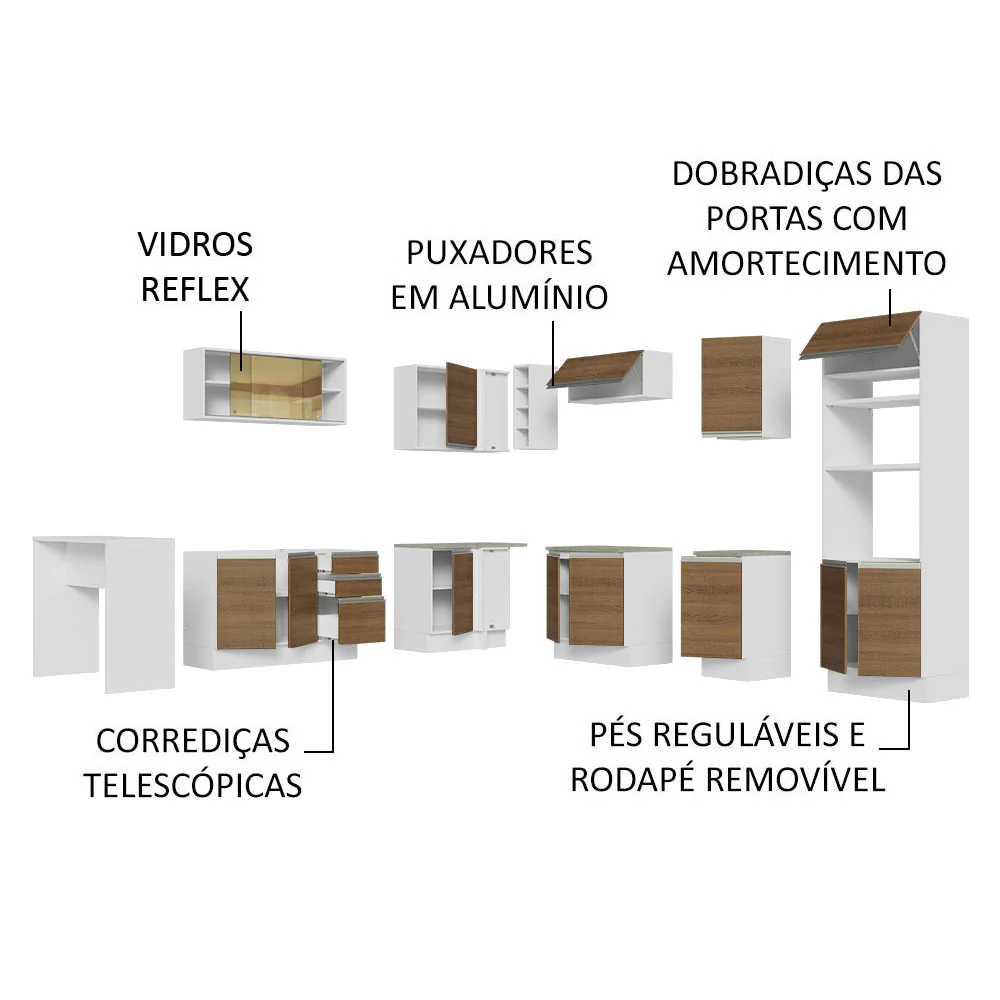 Armário de Cozinha Completa de Canto 504cm Branco/Rustic Glamy Madesa 01 - Image 4