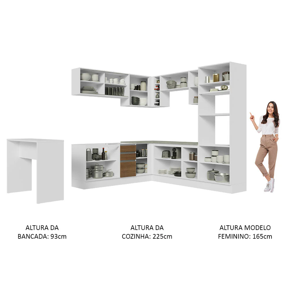 Armário de Cozinha Completa de Canto 504cm Branco/Rustic Glamy Madesa 01 - Image 5