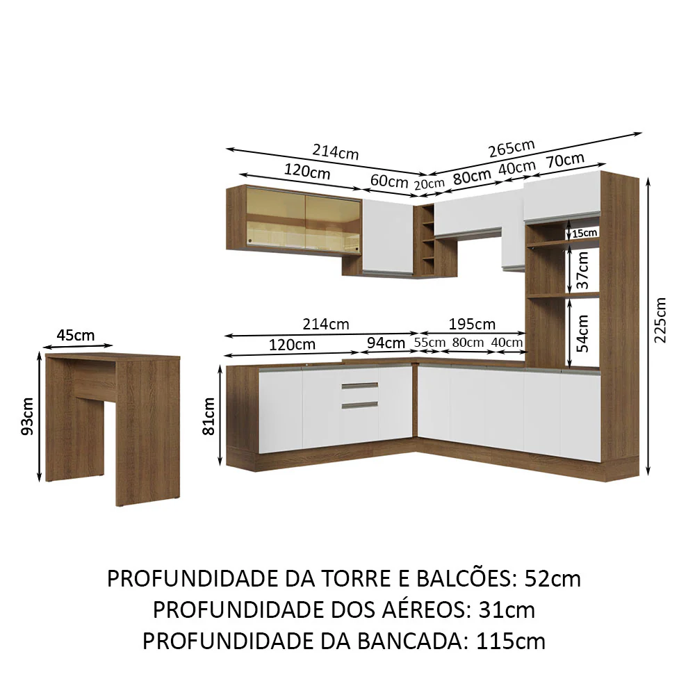 Armário de Cozinha Completa de Canto 504cm Rustic/Branco Glamy Madesa 01 - Image 3