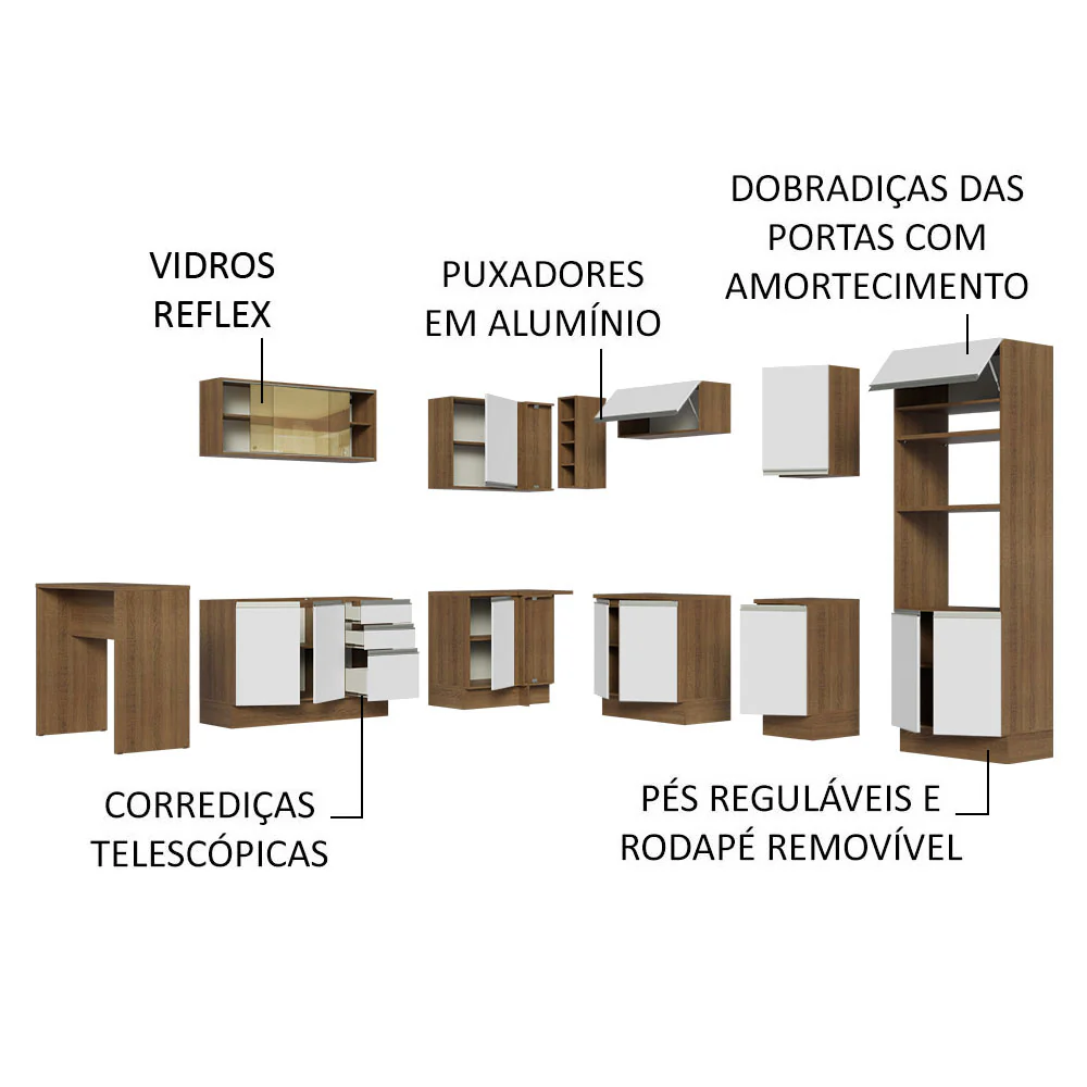 Armário de Cozinha Completa de Canto 504cm Rustic/Branco Glamy Madesa 01 - Image 4