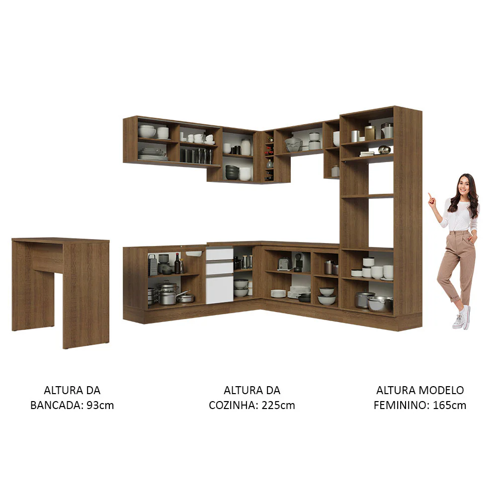 Armário de Cozinha Completa de Canto 504cm Rustic/Branco Glamy Madesa 01 - Image 5