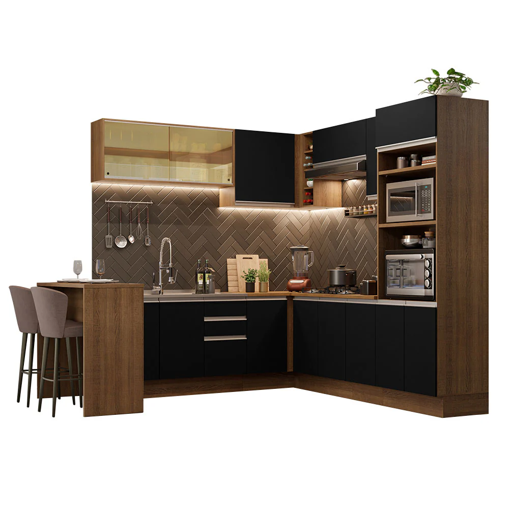 Armário de Cozinha Completa de Canto 504cm Rustic/Preto Glamy Madesa 01 - Image 2