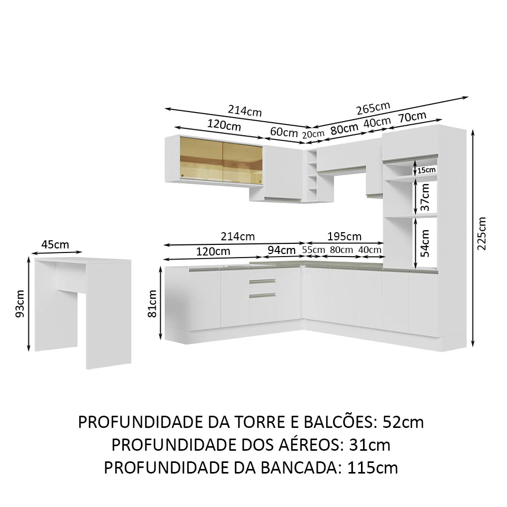 Armário de Cozinha Completa de Canto 504cm Branco Glamy Madesa 01 - Image 3