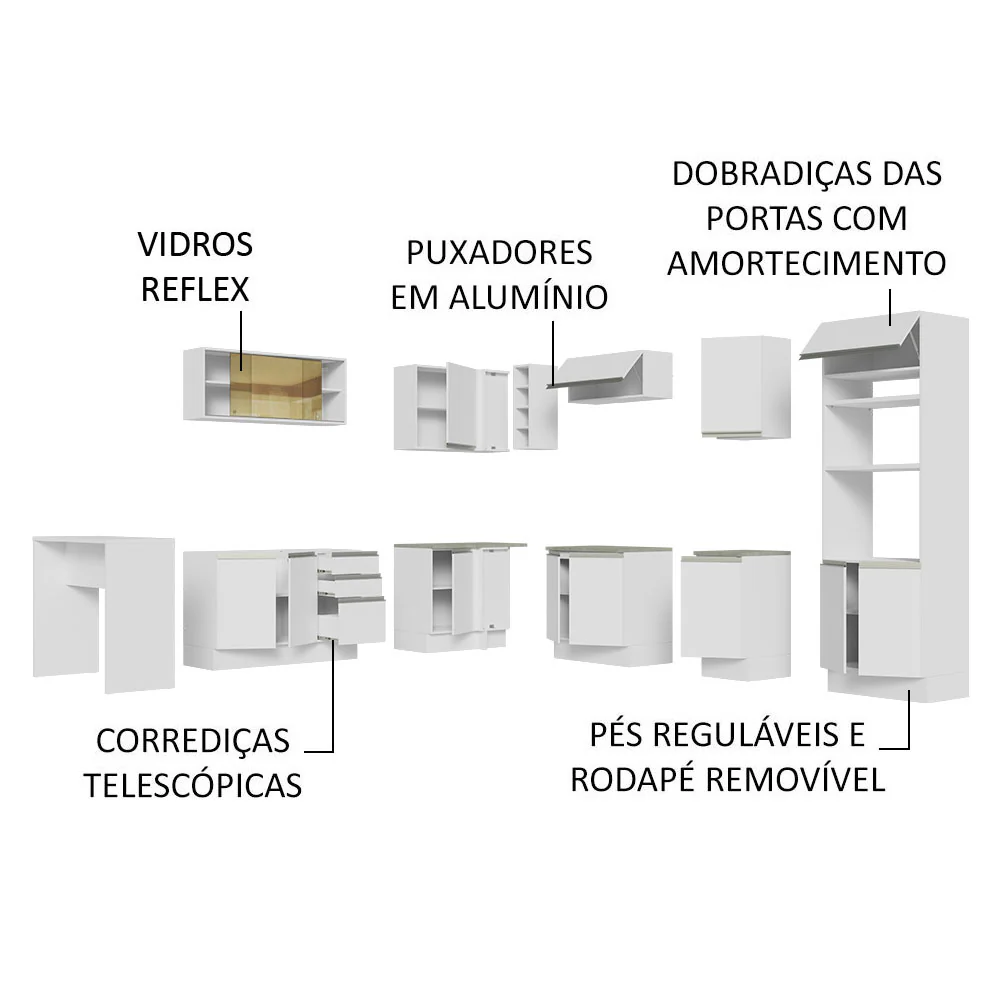 Armário de Cozinha Completa de Canto 504cm Branco Glamy Madesa 01 - Image 4
