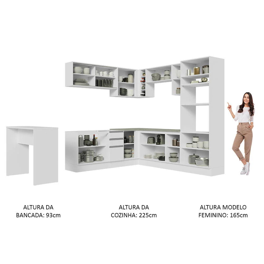 Armário de Cozinha Completa de Canto 504cm Branco Glamy Madesa 01 - Image 5