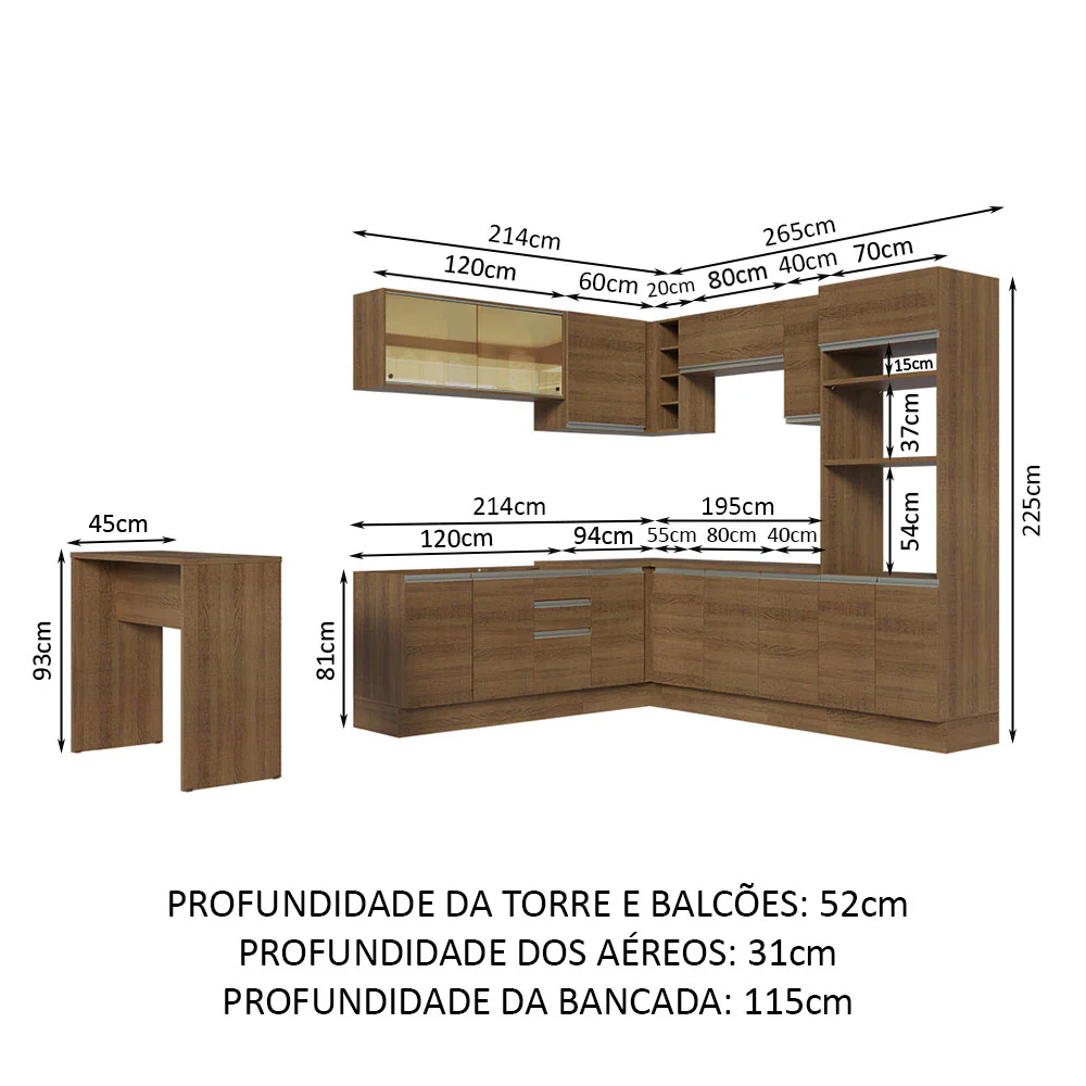 Armário de Cozinha Completa de Canto 504cm Rustic Glamy Madesa 01 - Image 3