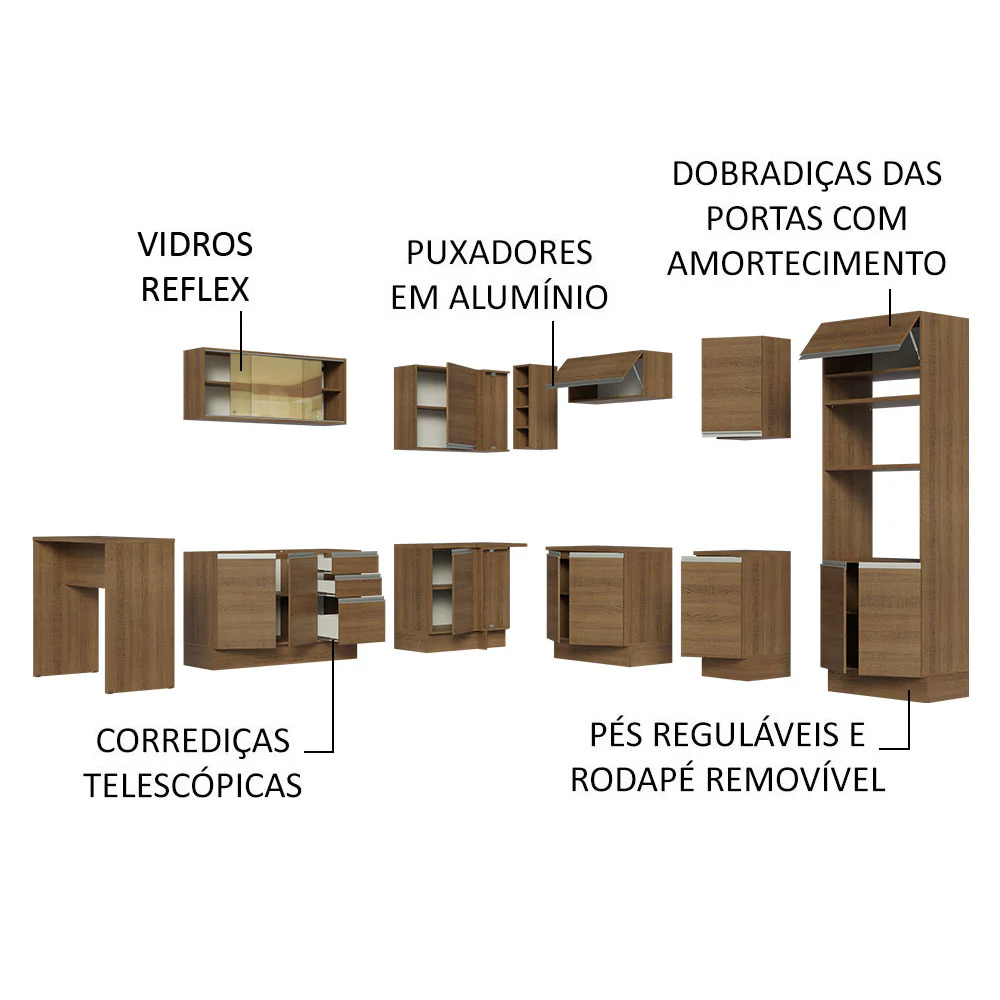 Armário de Cozinha Completa de Canto 504cm Rustic Glamy Madesa 01 - Image 4