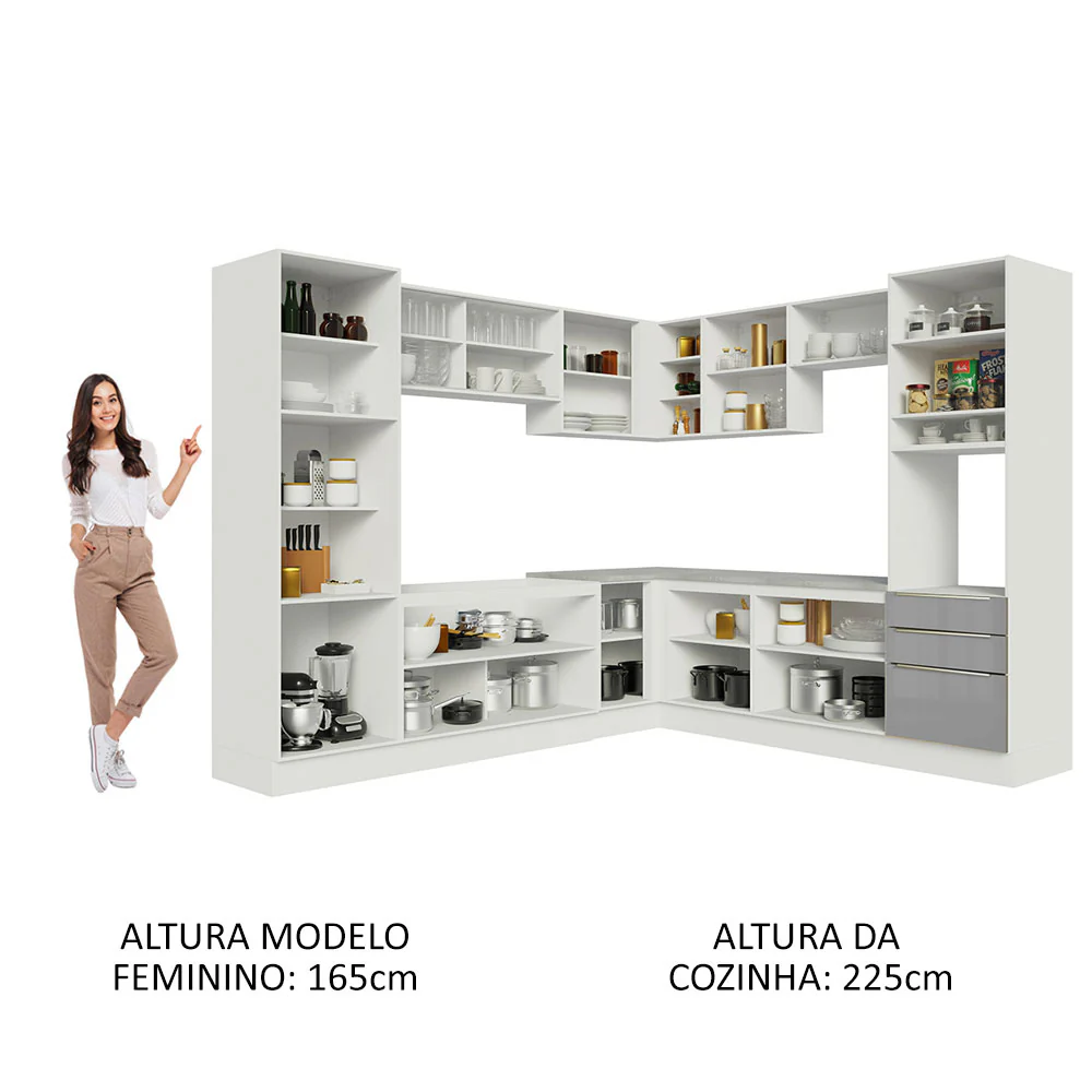 Armário de Cozinha Completa de Canto 546 x 60 cm Branco/Cinza Lux Madesa 03 - Image 5