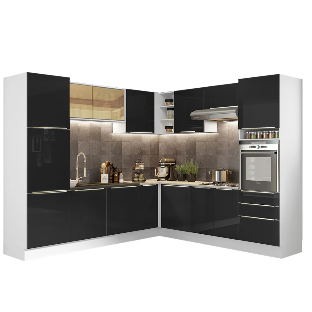 Armário de Cozinha Completa de Canto 546 x 60 cm Branco/Preto Lux Madesa 03 - Image 2