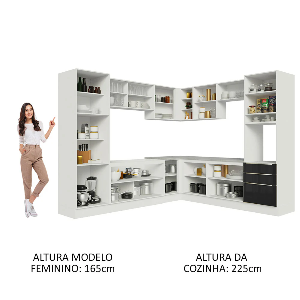 Armário de Cozinha Completa de Canto 546 x 60 cm Branco/Preto Lux Madesa 03 - Image 5