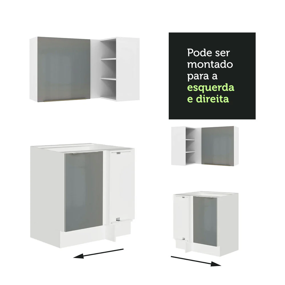 Armário de Cozinha Completa de Canto 546 x 60 cm Branco/Preto Lux Madesa 03 - Image 9