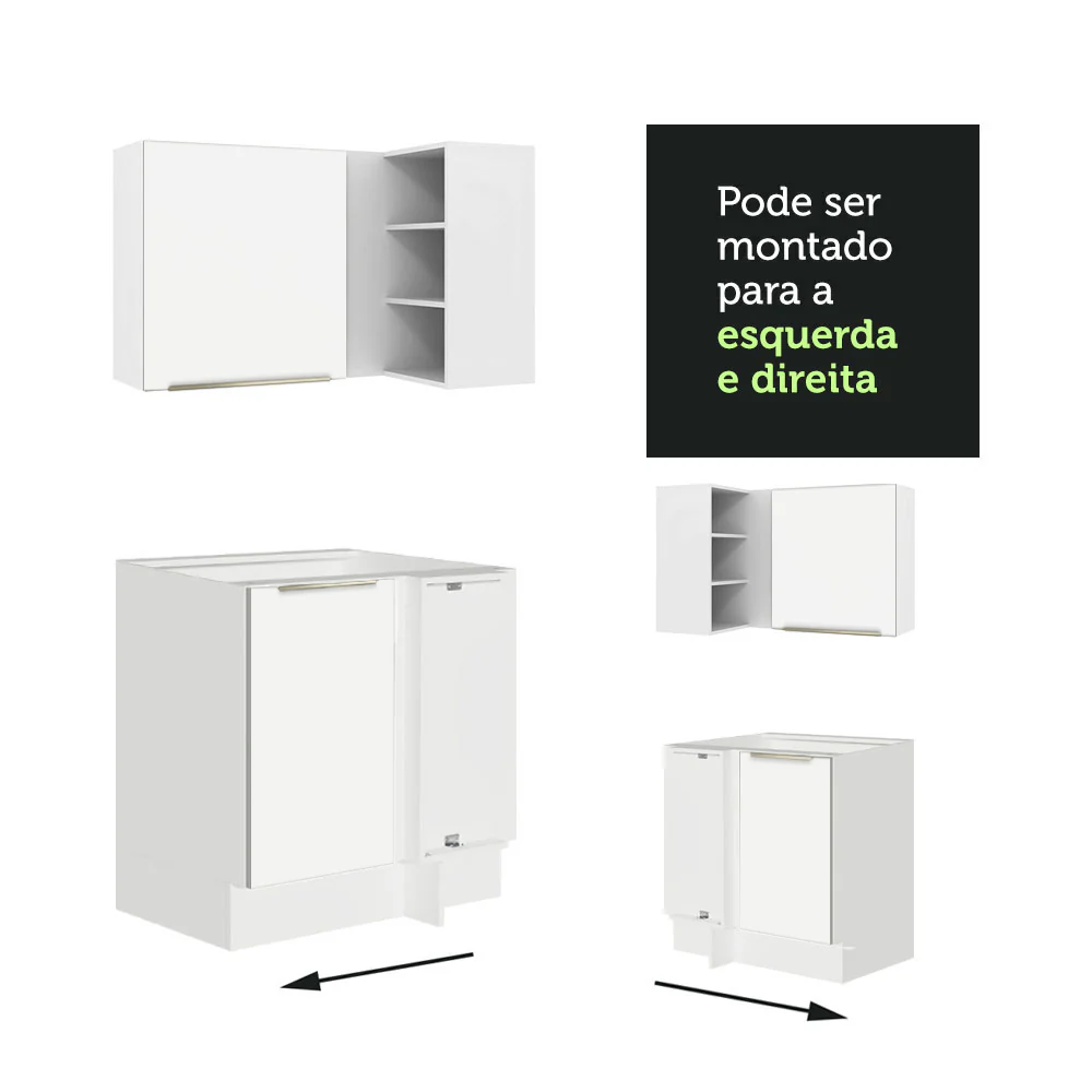 Armário de Cozinha Completa de Canto 546 x 60 cm Branco/Branco Veludo Lux Madesa 01 - Image 10