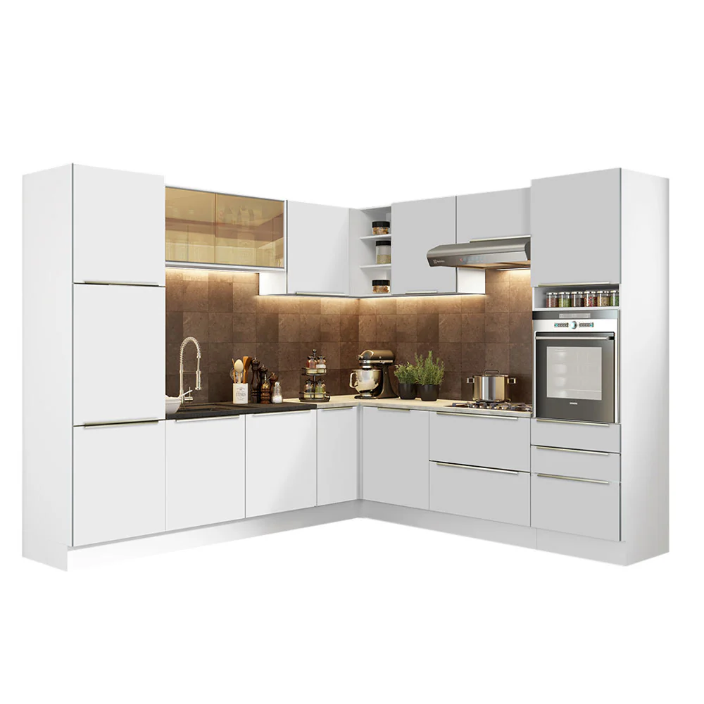 Armário de Cozinha Completa de Canto 546 x 60 cm Branco/Branco Veludo Lux Madesa 01 - Image 2