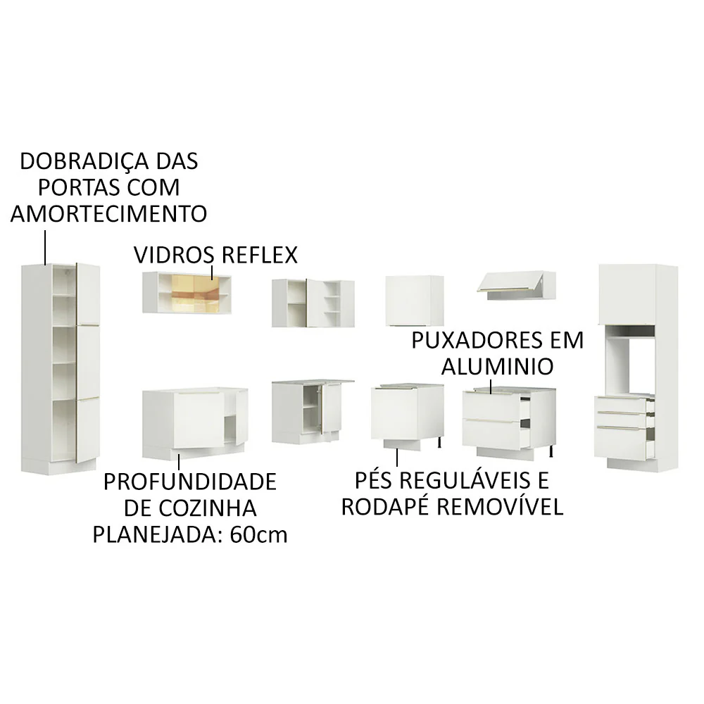 Armário de Cozinha Completa de Canto 546 x 60 cm Branco/Branco Veludo Lux Madesa 01 - Image 4