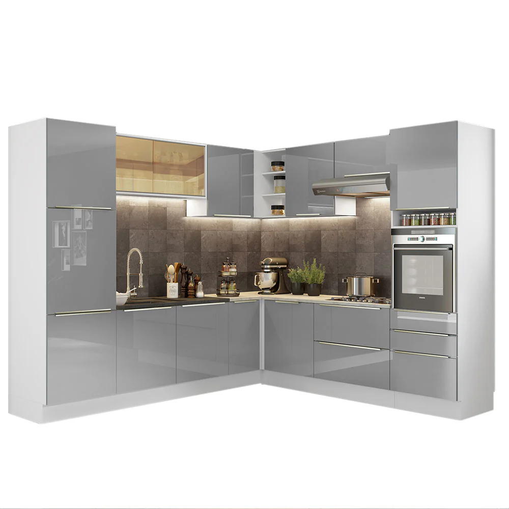 Armário de Cozinha Completa de Canto 546 x 60 cm Branco/Cinza Lux Madesa 01 - Image 2