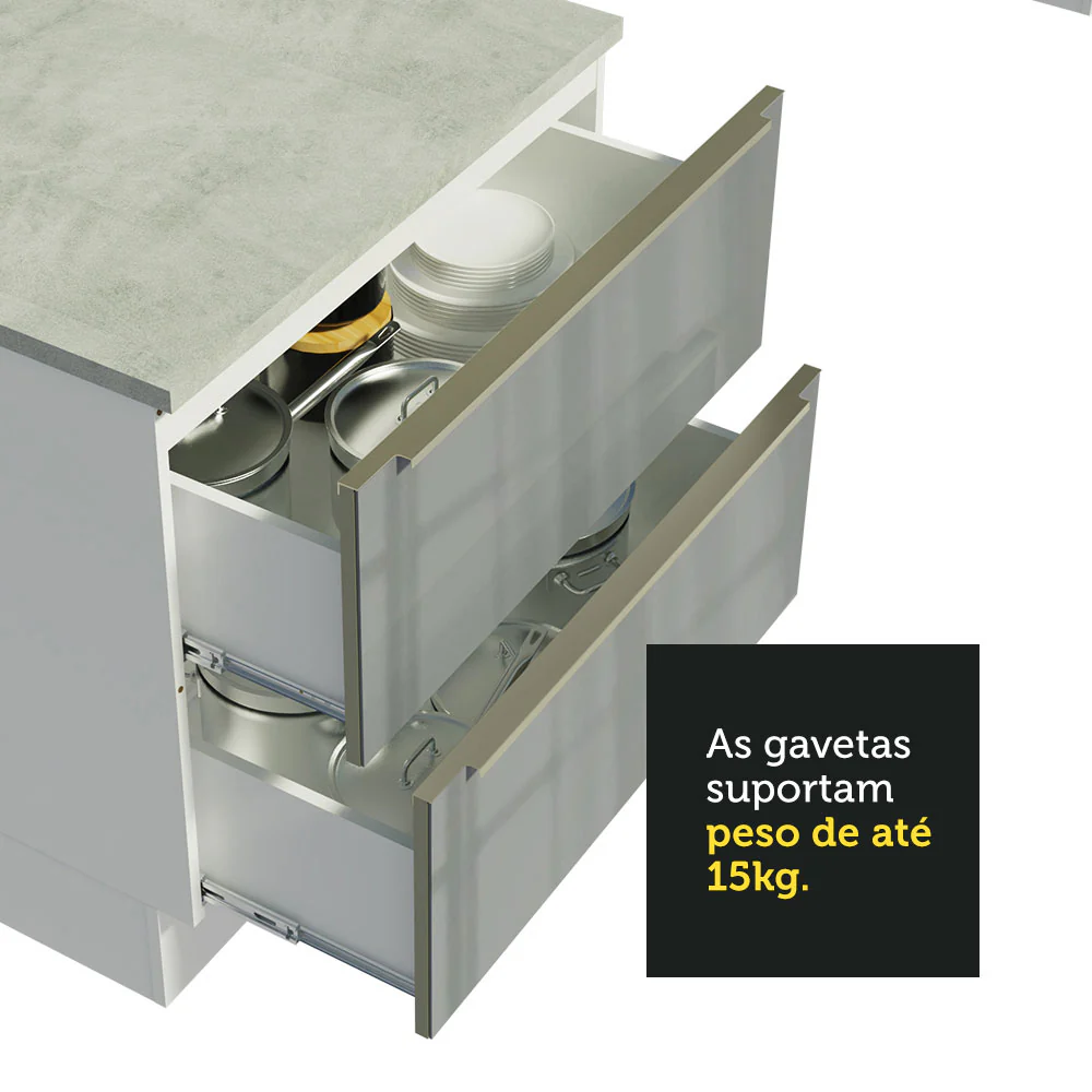 Armário de Cozinha Completa de Canto 546 x 60 cm Branco/Cinza Lux Madesa 01 - Image 7