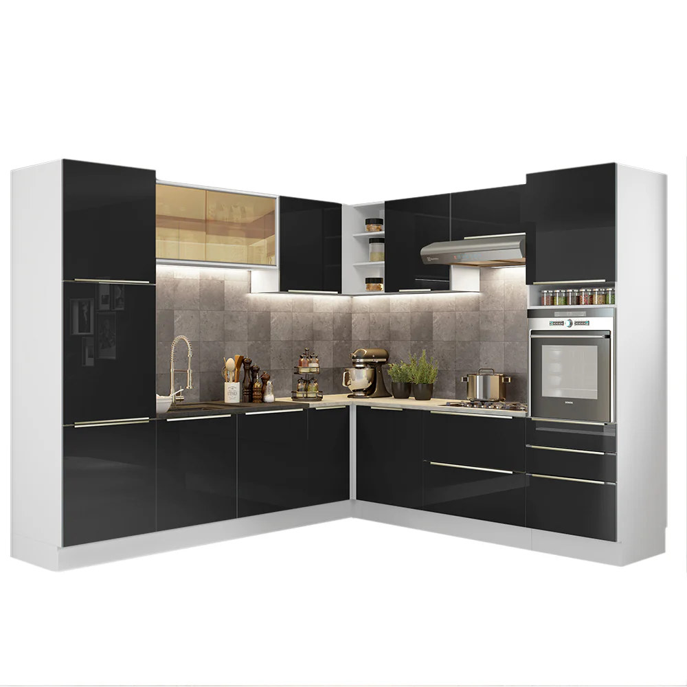 Armário de Cozinha Completa de Canto 546 x 60 cm Branco/Preto Lux Madesa 01 - Image 2