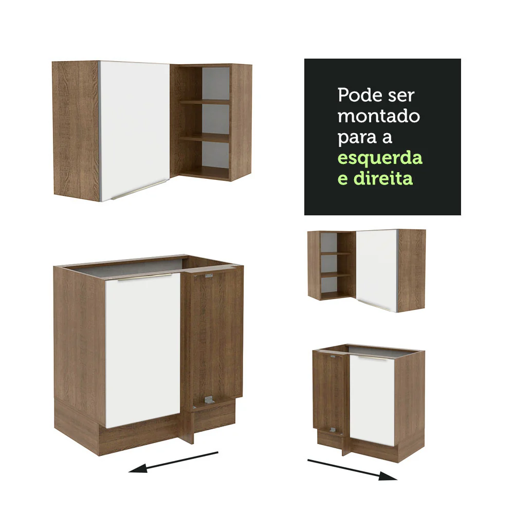 Armário de Cozinha Completa de Canto 546 x 60 cm Rustic/Branco Veludo Lux Madesa 01 - Image 10