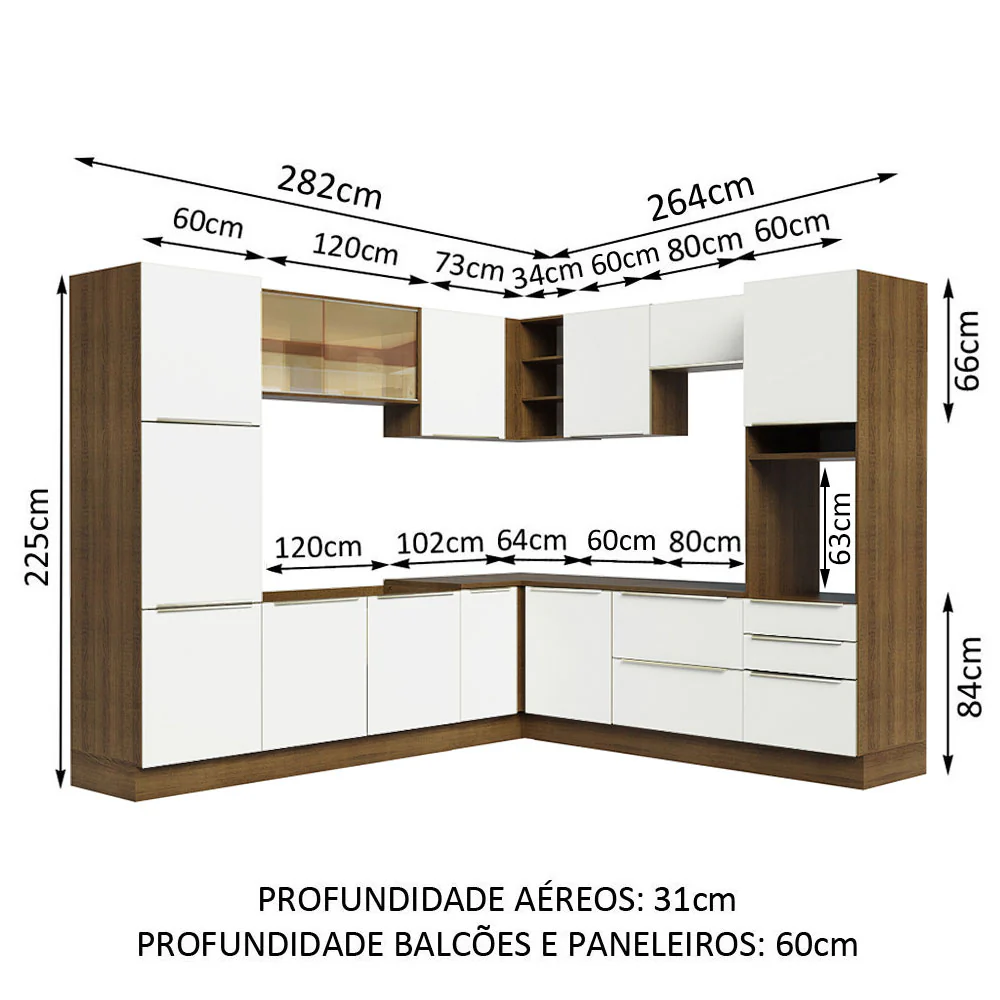 Armário de Cozinha Completa de Canto 546 x 60 cm Rustic/Branco Veludo Lux Madesa 01 - Image 3