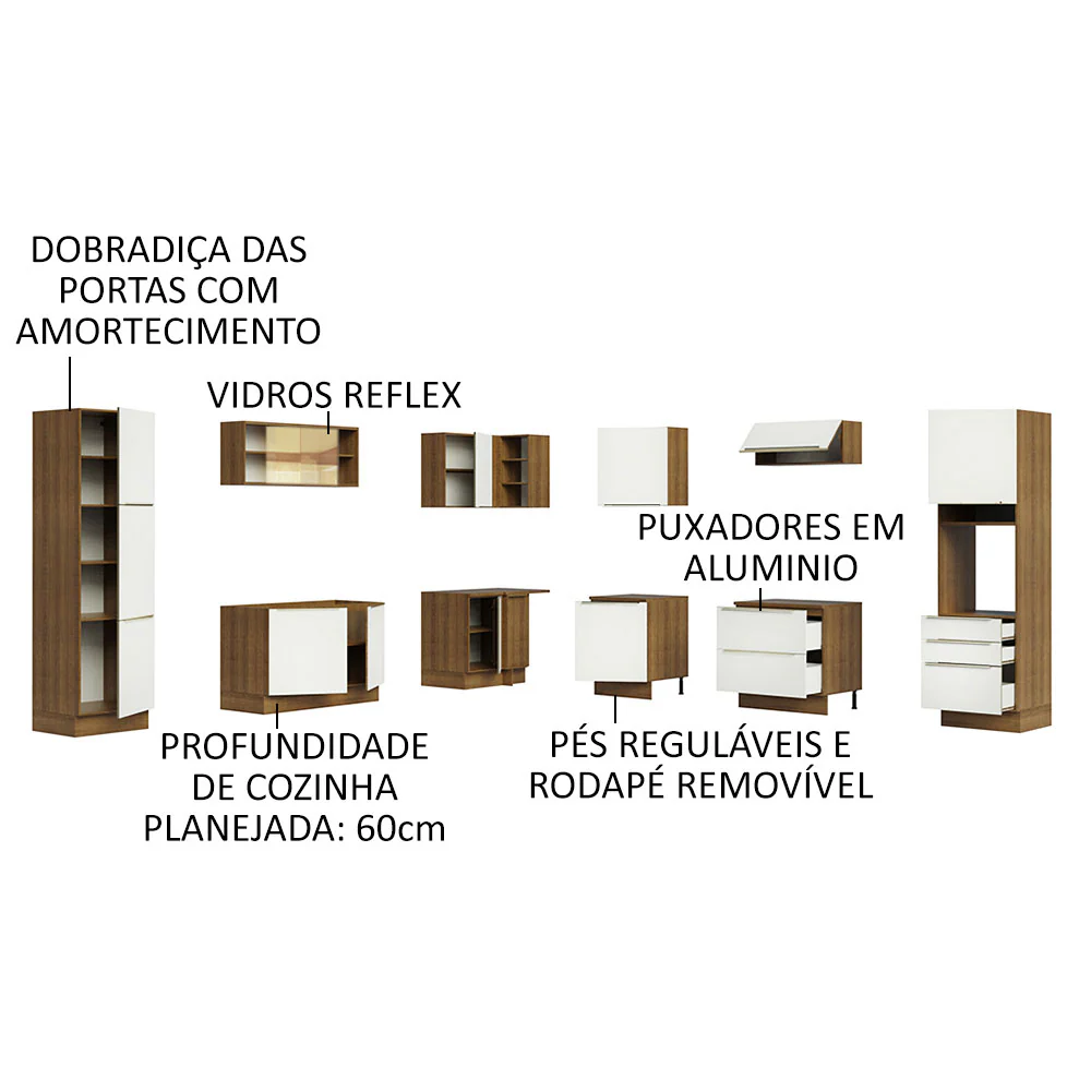 Armário de Cozinha Completa de Canto 546 x 60 cm Rustic/Branco Veludo Lux Madesa 01 - Image 4