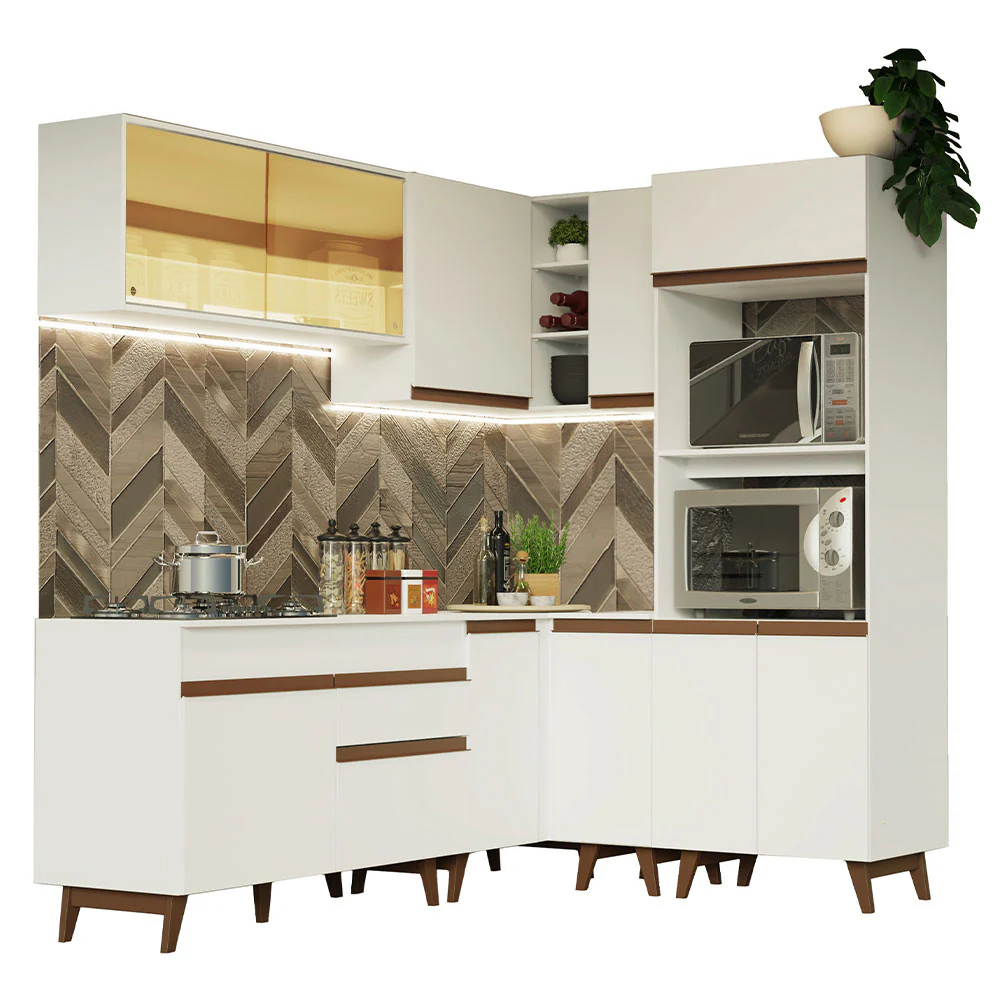 Armário de Cozinha Completa de Canto 367cm Branco Reims Madesa 01 - Image 2