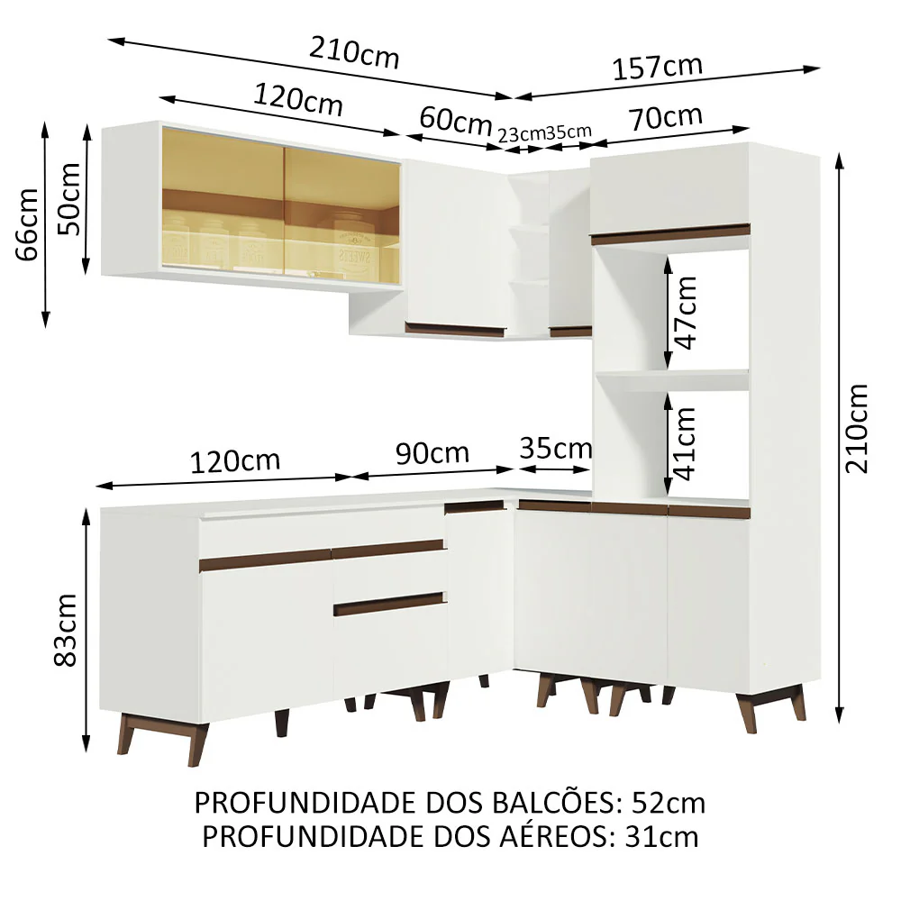 Armário de Cozinha Completa de Canto 367cm Branco Reims Madesa 01 - Image 3