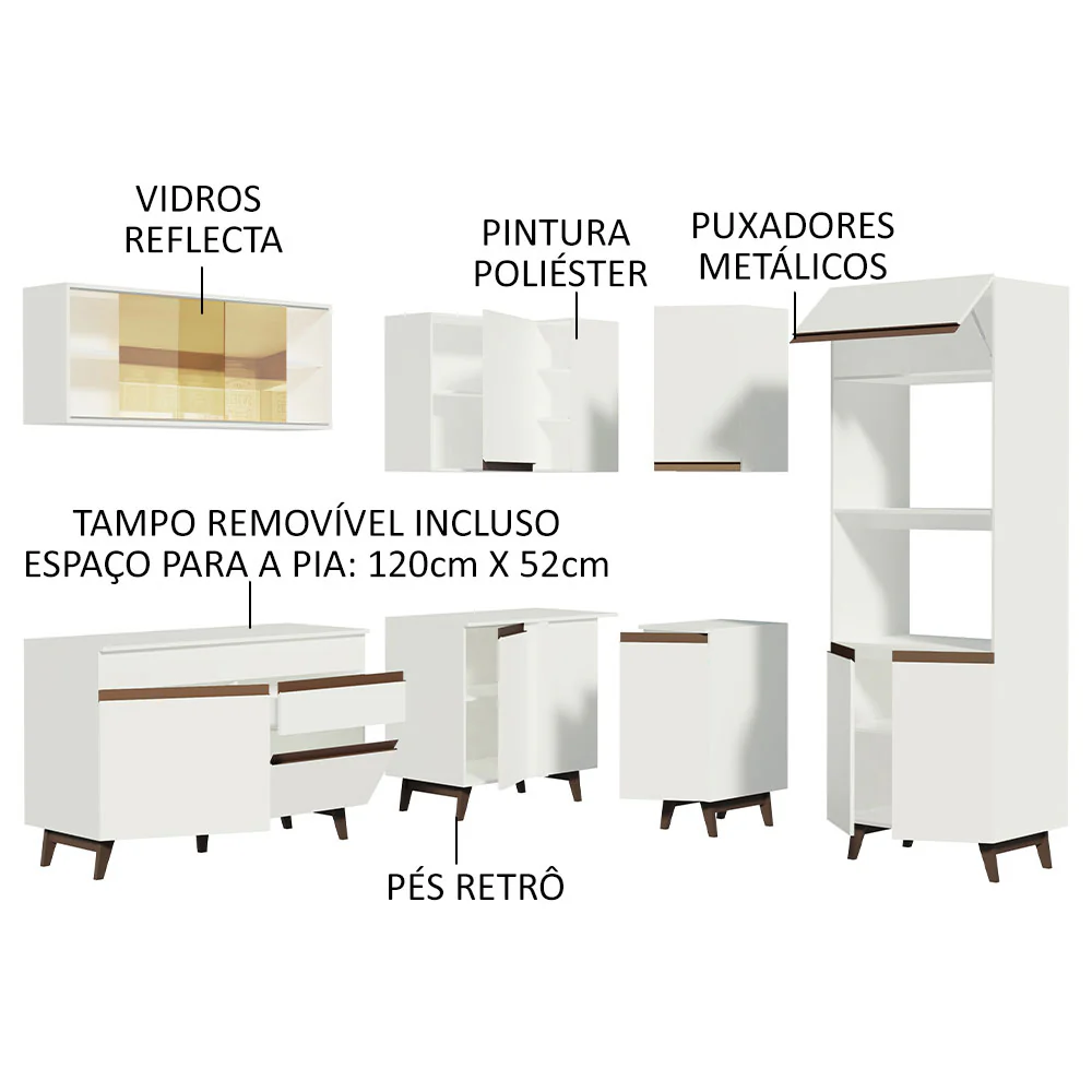 Armário de Cozinha Completa de Canto 367cm Branco Reims Madesa 01 - Image 4