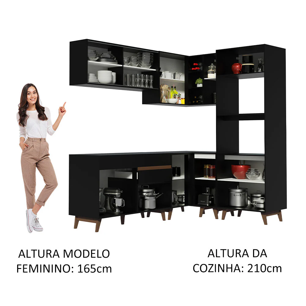 Armário de Cozinha Completa de Canto 367cm Preto Reims Madesa 01 - Image 5