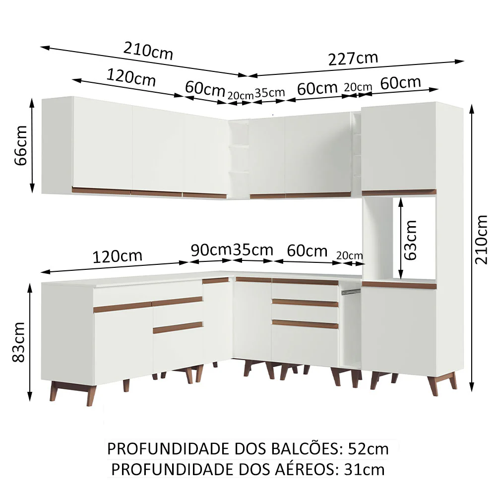 Armário de Cozinha Completa de Canto 437cm Branco Reims Madesa 01 - Image 3