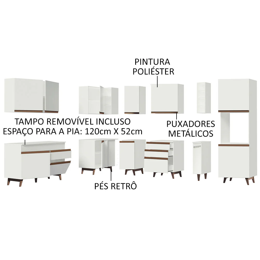 Armário de Cozinha Completa de Canto 437cm Branco Reims Madesa 01 - Image 4