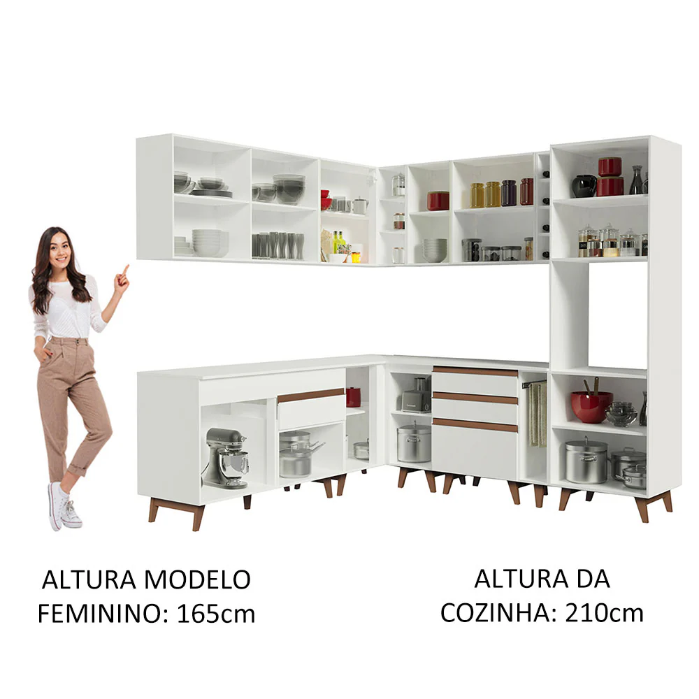 Armário de Cozinha Completa de Canto 437cm Branco Reims Madesa 01 - Image 5