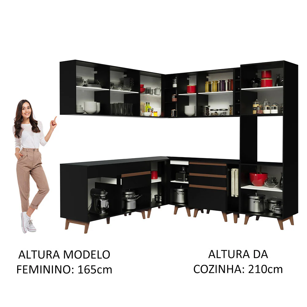 Armário de Cozinha Completa de Canto 437cm Preto Reims Madesa 01 - Image 5