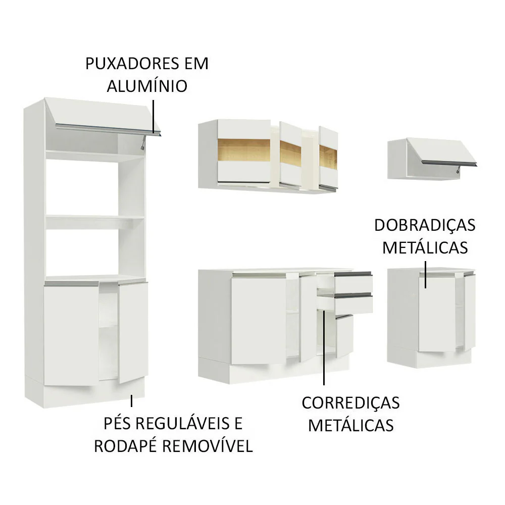 Armário de Cozinha Completa 100% MDF 250cm Branco Smart Madesa 01 - Image 4