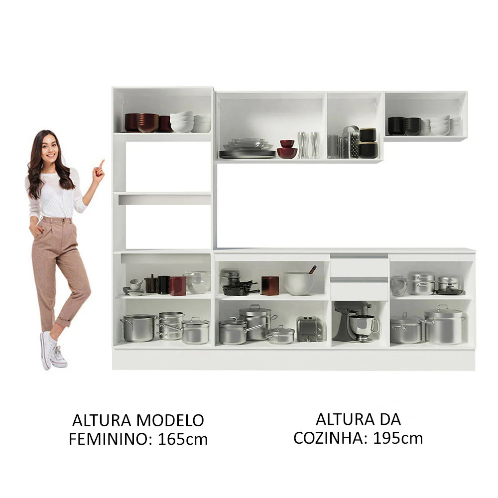 Armário de Cozinha Completa 100% MDF 250cm Branco Smart Madesa 01 - Image 6