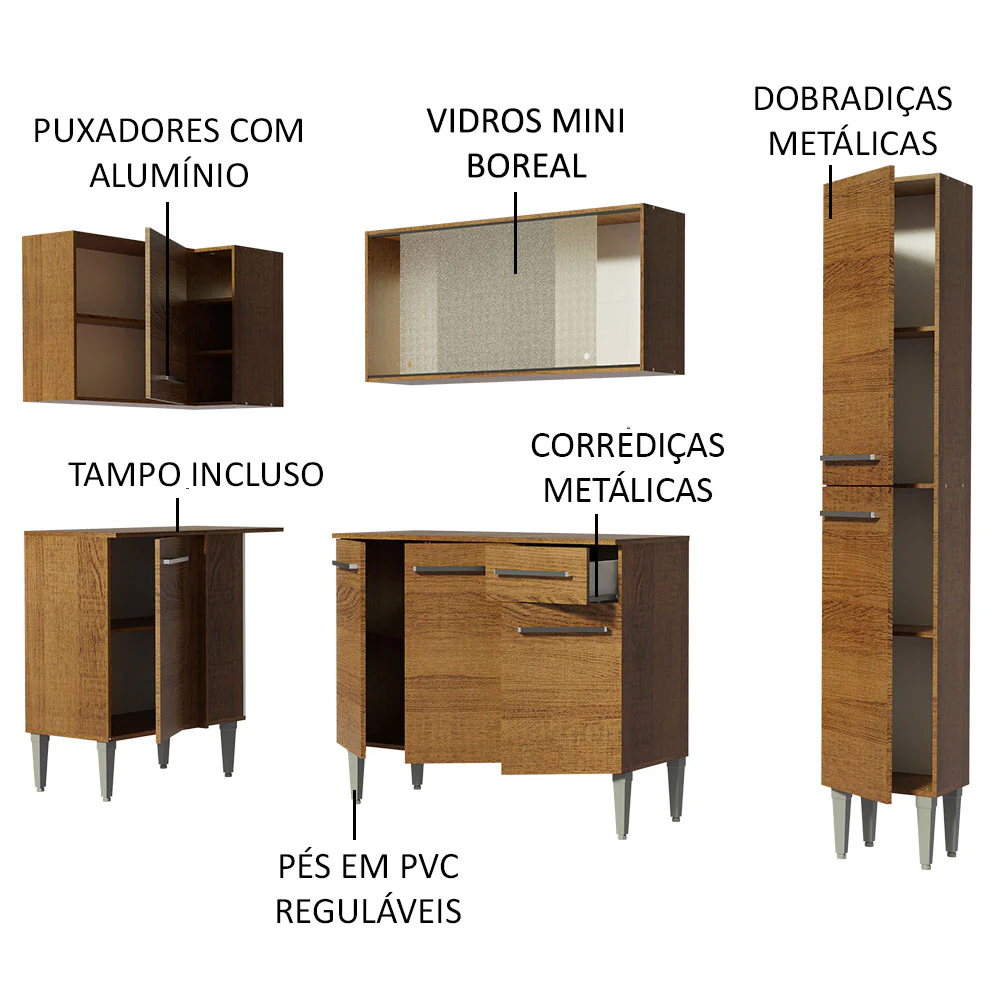 Armário de Cozinha Completa de Canto 261cm Rustic Emilly Face Madesa 02 - Image 4