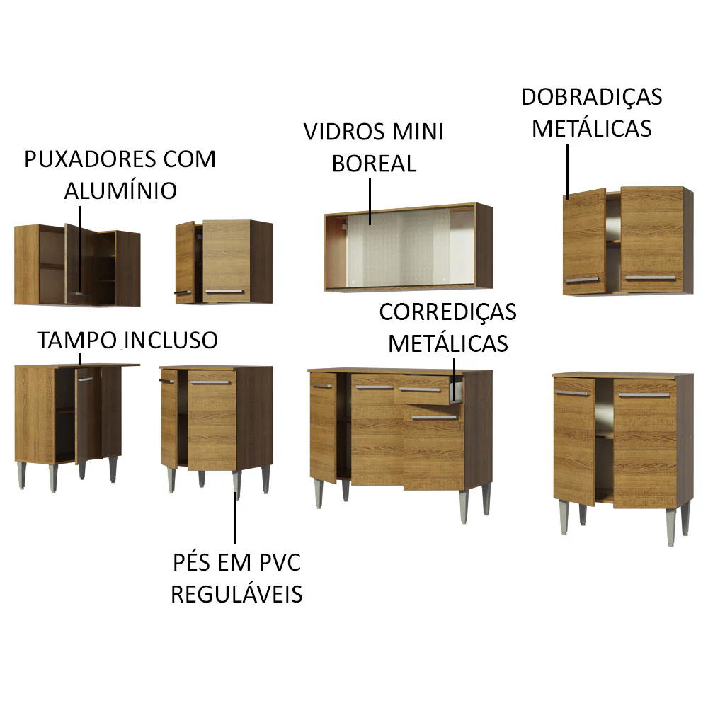 Armário de Cozinha Completa de Canto 357cm Rustic Emilly Jazz Madesa 02 - Image 4