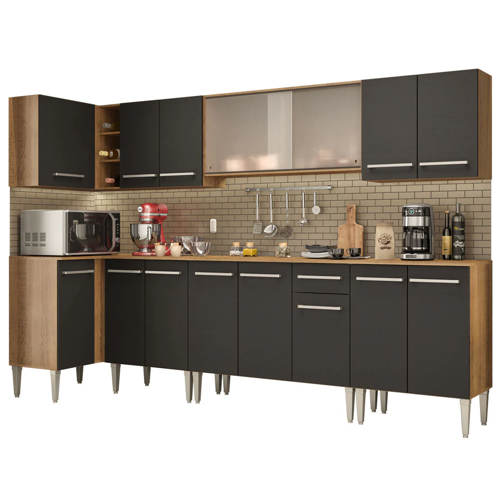 Armário de Cozinha Completa de Canto 357cm Rustic/Preto Emilly Jazz Madesa 02 - Image 2