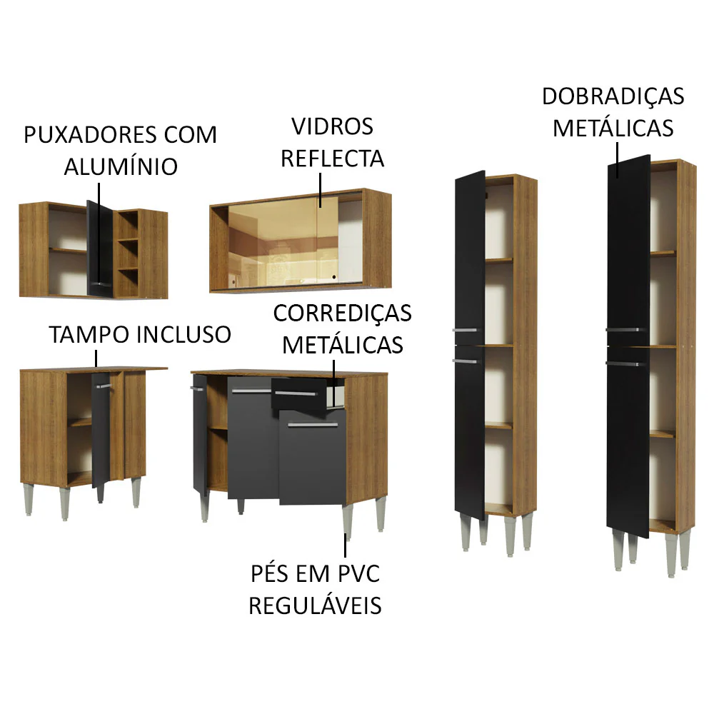 Armário de Cozinha Completa de Canto 293cm Rustic Emilly Line Madesa 06 - Image 4