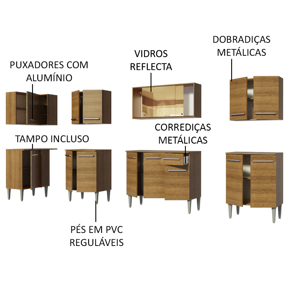 Armário de Cozinha Completa de Canto 357cm Rustic Emilly Mega Madesa 03 - Image 4