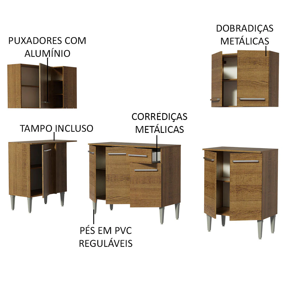 Armário de Cozinha Completa de Canto 293cm Rustic Emilly Open Madesa 01 - Image 4