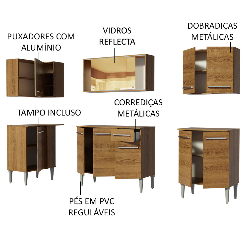 Armário de Cozinha Completa de Canto 293cm Rustic Emilly Play Madesa 04 - Image 4