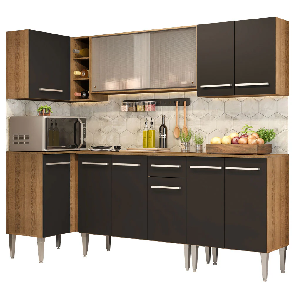 Armário de Cozinha Completa de Canto 293cm Rustic/Preto Emilly Point Madesa 03 - Image 2