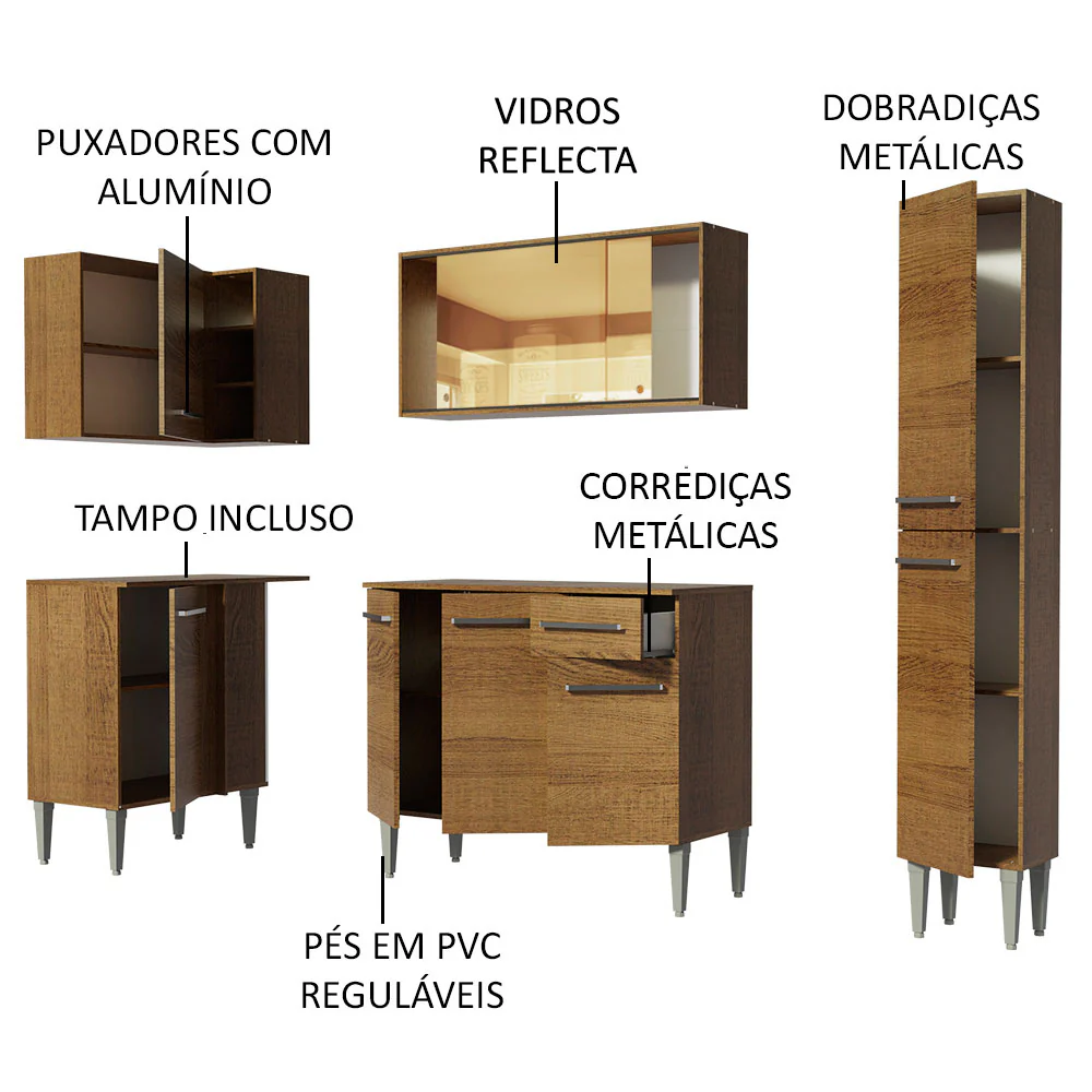 Armário de Cozinha Completa de Canto 261cm Rustic Emilly River Madesa 03 - Image 4