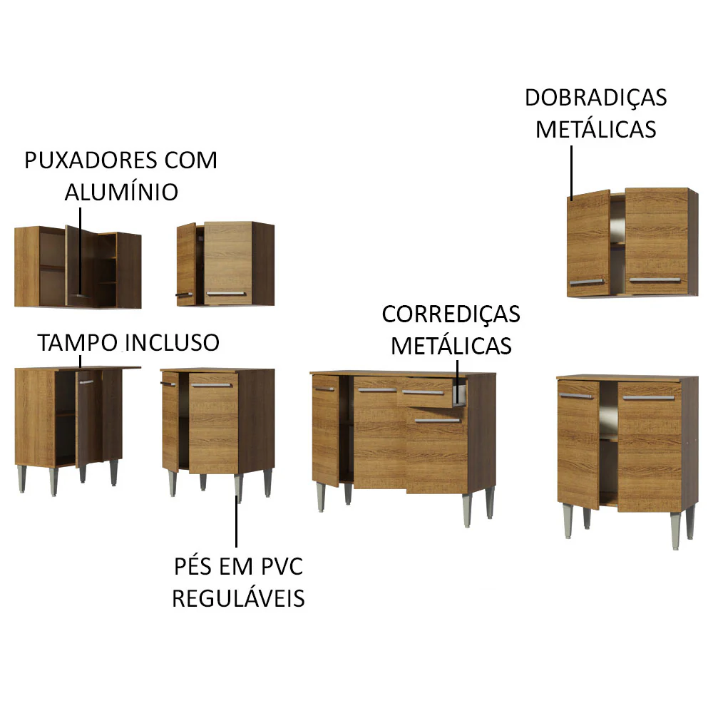 Armário de Cozinha Completa de Canto 357cm Rustic Emilly Rock Madesa 01 - Image 4