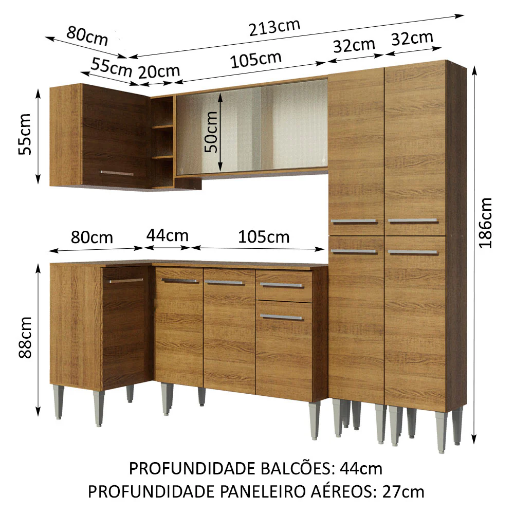 Armário de Cozinha Completa de Canto 293cm Rustic Emilly Self Madesa 05 - Image 3